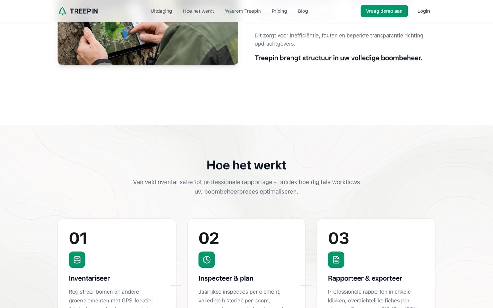 Treepin — sectie Hoe het werkt met inventariseer, inspecteer en rapporteer